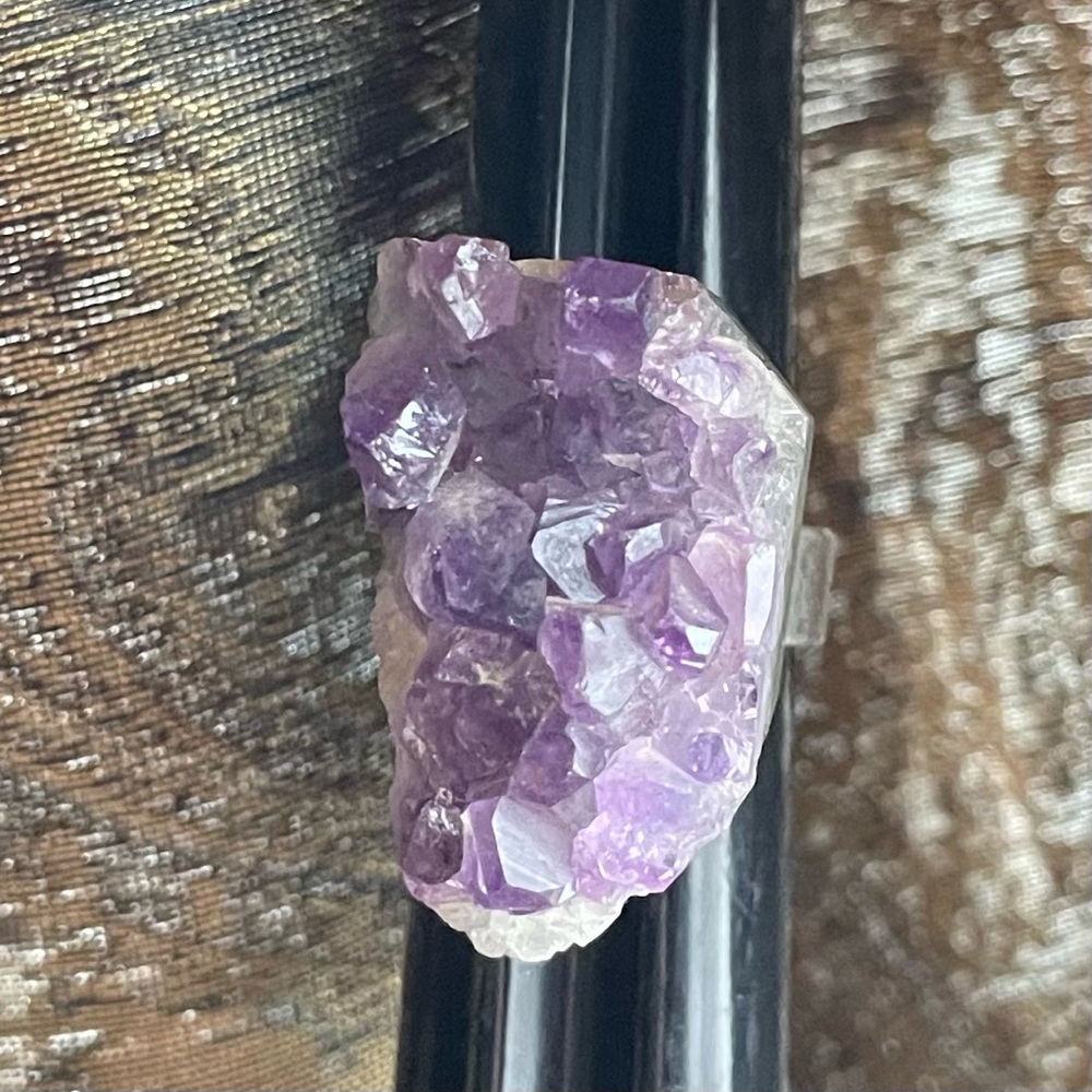 Natural Chunky Amethyst Druzy Crystal Silver Ring adjustable 925 - Picture 6 of 9